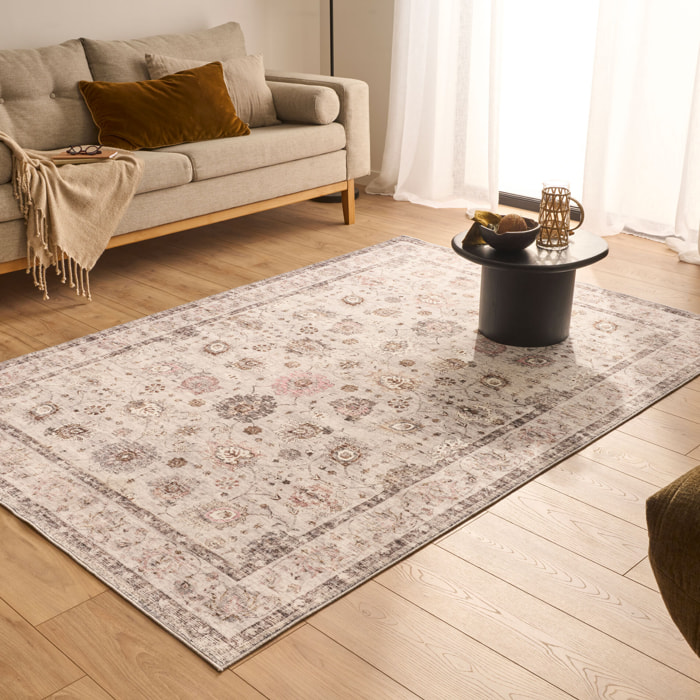 OTTOMAN - Tapis à poils courts doux à motif classique gris