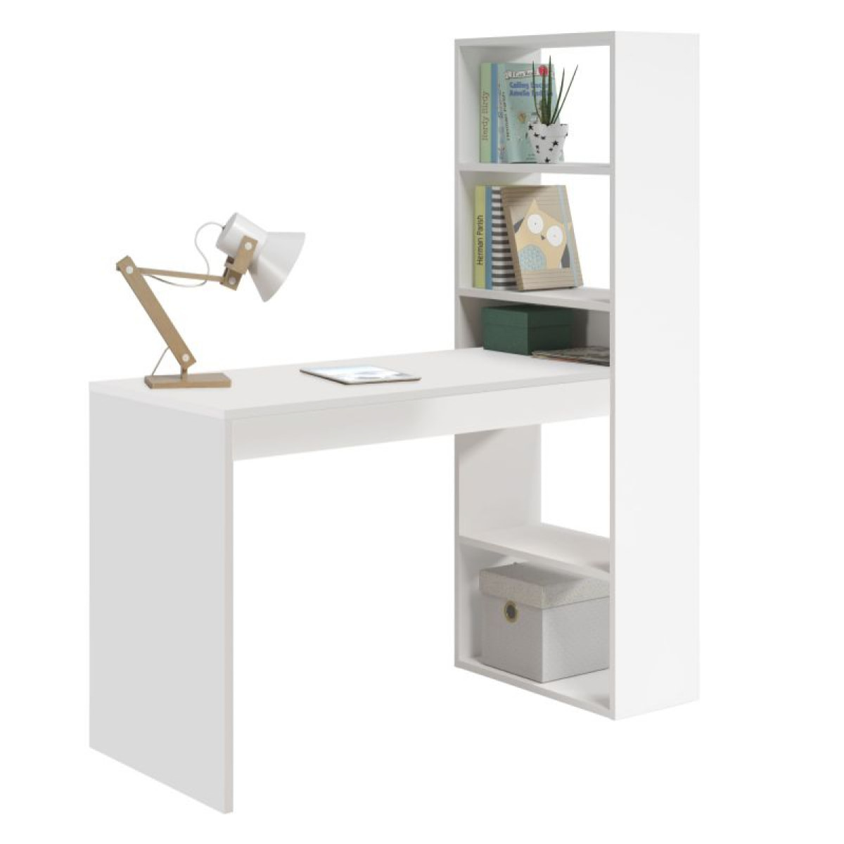 Mesa de escritorio con estantería en blanco artik 120x50 cm Duplo Blanco Artik (Blanco Mate)
