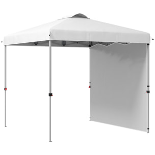 Carpa Plegable 2,5x2,5 m Cenador de Jardín con 1 Pared Lateral Altura Ajustable en 3 Niveles Anti-UV Impermeable y Bolsa de Arena Gazebo para Exterior Camping Fiestas Blanco