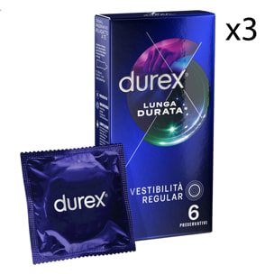 Preservativi Durex Lunga Durata ad Azione Ritardante e Forma Easy-On - 3 Scatole da 6 Profilattici