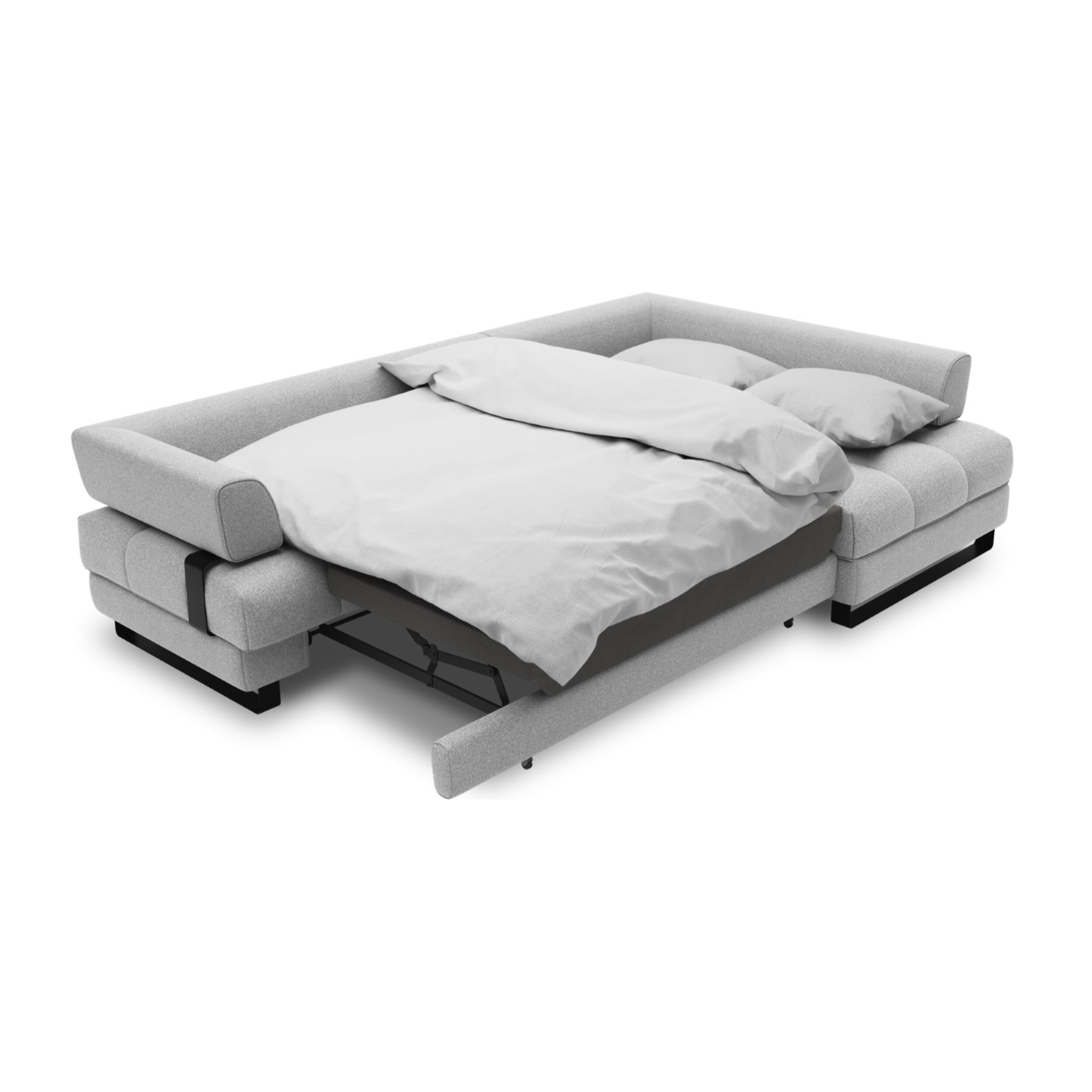 Canapé d'angle droit convertible avec coffre de rangement "Clinton" 5 places en tissu structurel gris