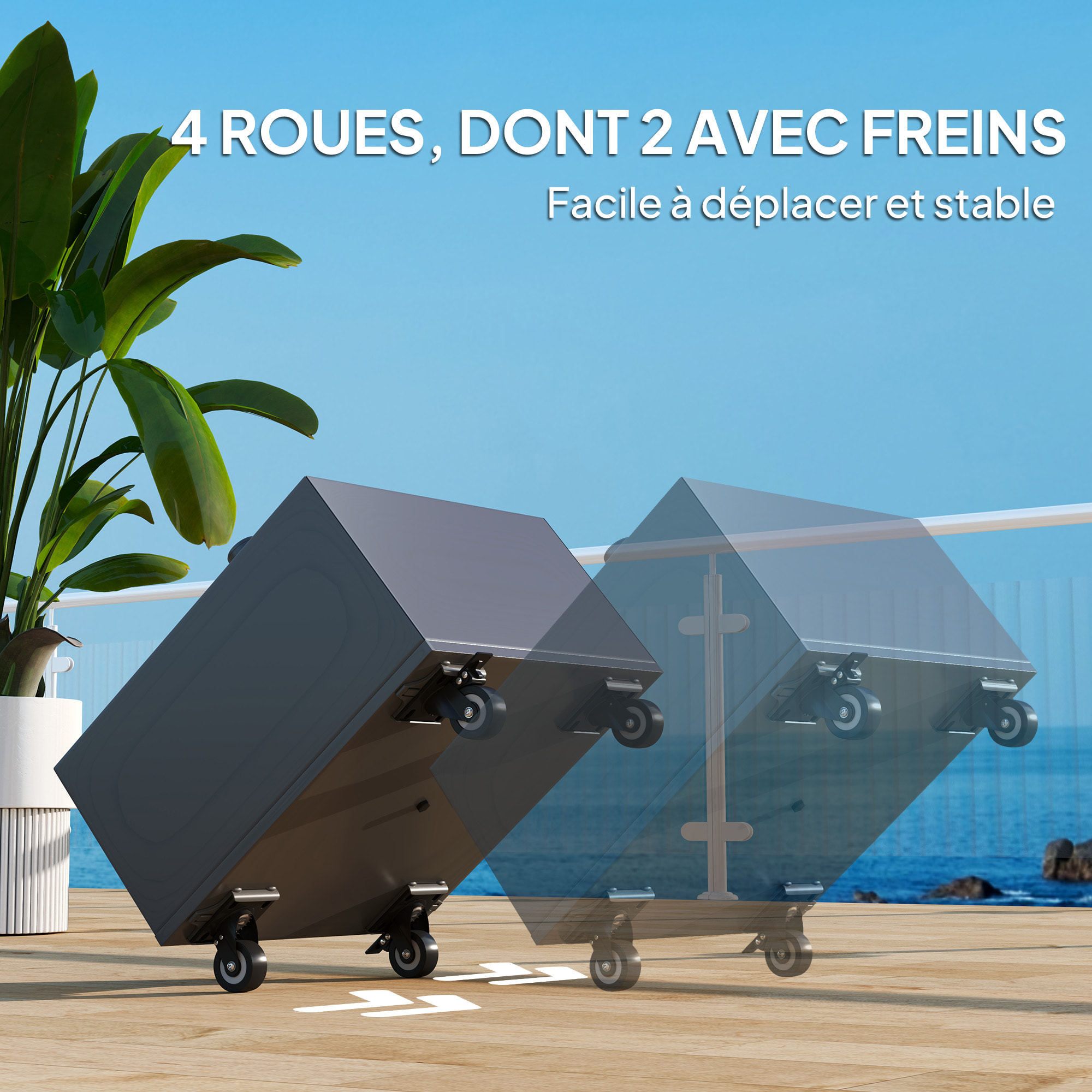 Pied de parasol carré jardinière 2 en 1 - 4 roues 2 freins - 50 x 50 x 46 cm - métal galvanisé gris