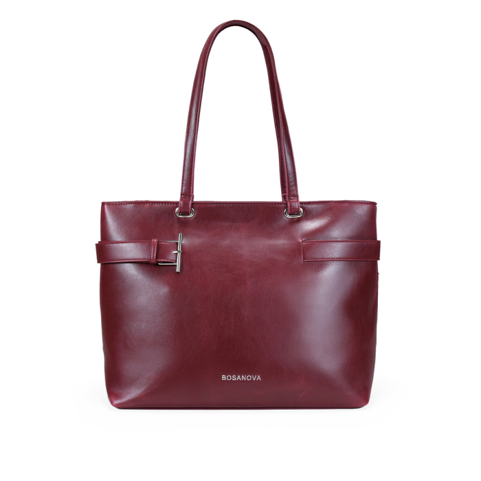 Bolso shopper burdeos para portátil con hebilla de metal