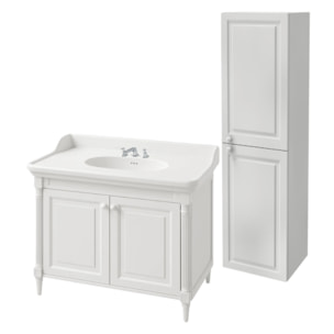Pack meuble vasque 3 trous Cléo 1889 blanc velours + colonne droite + mélangeur poignés chrome