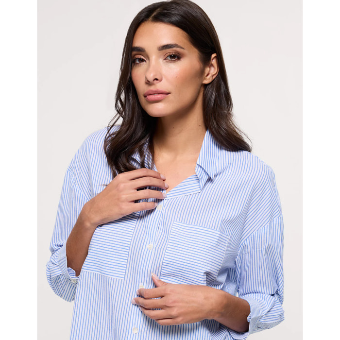 Camisa Manga Larga Rayas Azul - Brosabeat