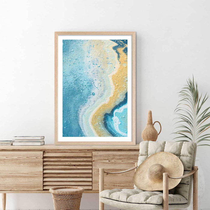 Affiche abstraite blue paint bubble Affiche + cadre en bois - Chêne