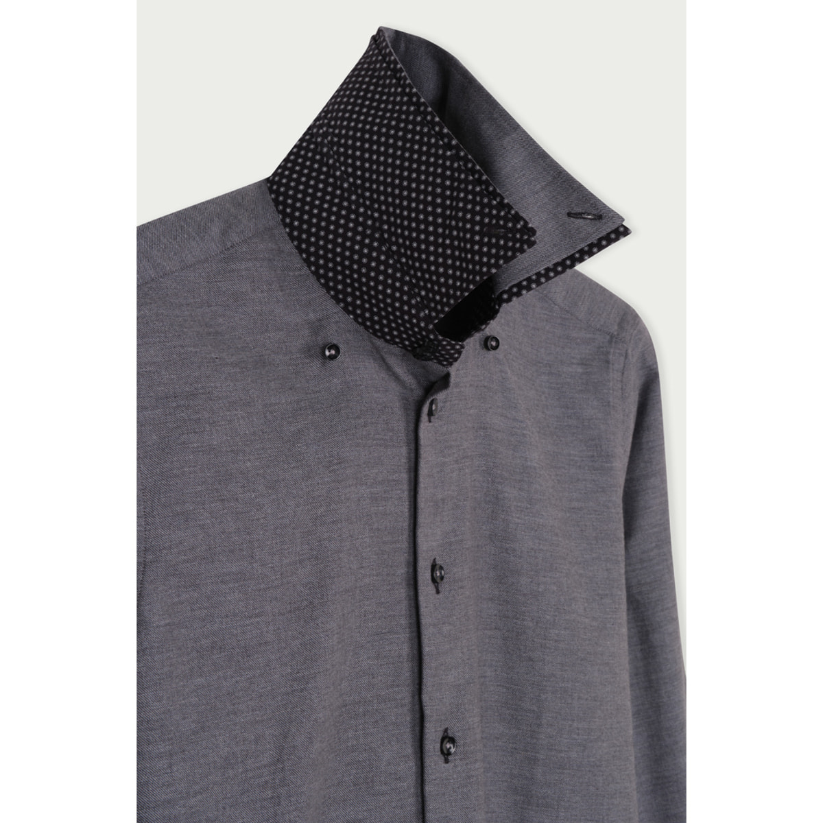 Camicia Uomo 2bottoni Button Down Doppio Collo Slim Flanella Unita Grigio Medio