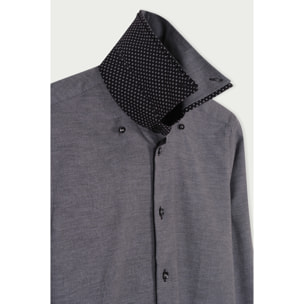 Camicia Uomo 2bottoni Button Down Doppio Collo Slim Flanella Unita Grigio Medio