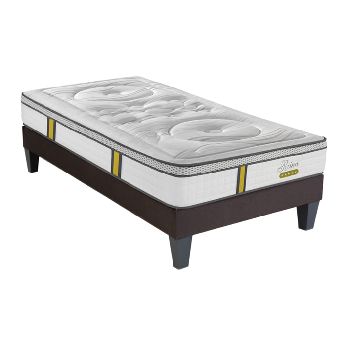 Ensemble matelas ressorts ensachés et sommier en bois - Blanc
