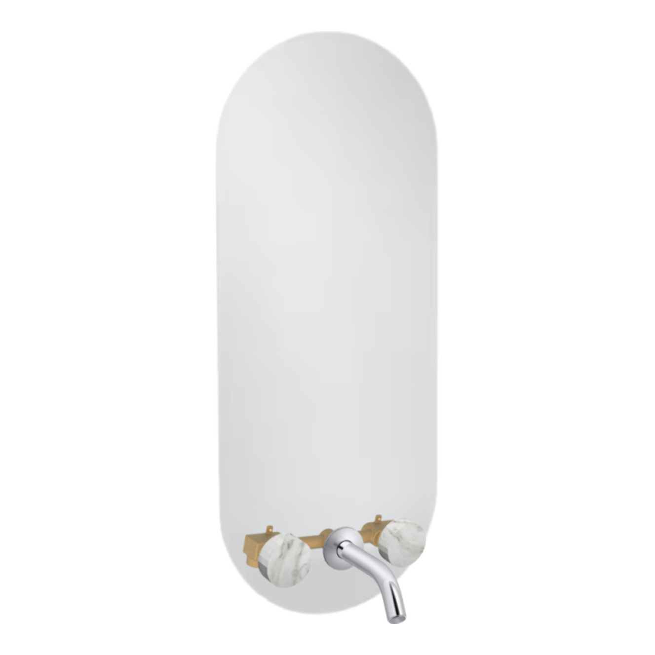 Miroir LED ovale 3 trous + mélangeur lavabo encastré 3 trous Grands Boulevards marbre envoûtant et chromé