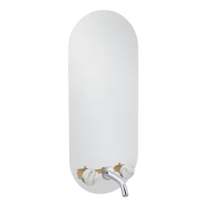Miroir LED ovale 3 trous + mélangeur lavabo encastré 3 trous Grands Boulevards marbre envoûtant et chromé