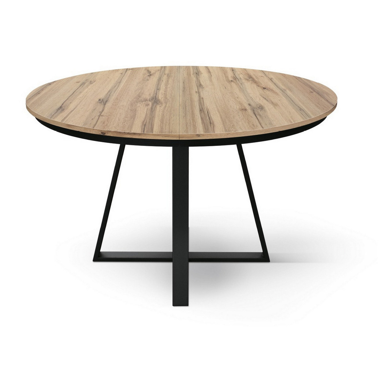 Tavolo rotondo PANTELLERIA in legno effetto rovere rustico con base a X in metallo antracite, allungabile ⌀120 cm - ⌀170 cm