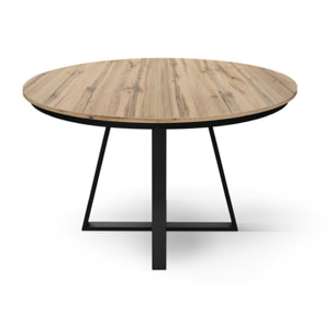 Tavolo rotondo PANTELLERIA in legno effetto rovere rustico con base a X in metallo antracite, allungabile ⌀120 cm - ⌀170 cm