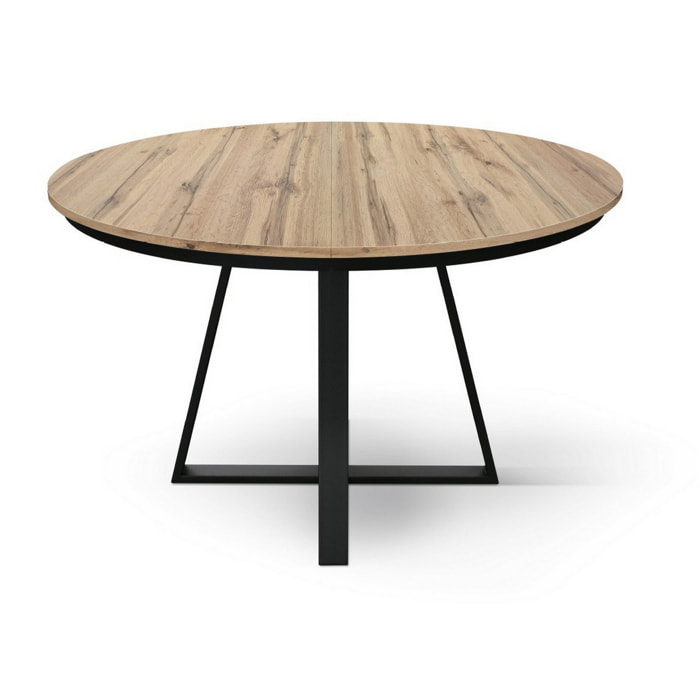 Tavolo rotondo PANTELLERIA in legno effetto rovere rustico con base a X in metallo antracite, allungabile ⌀120 cm - ⌀170 cm