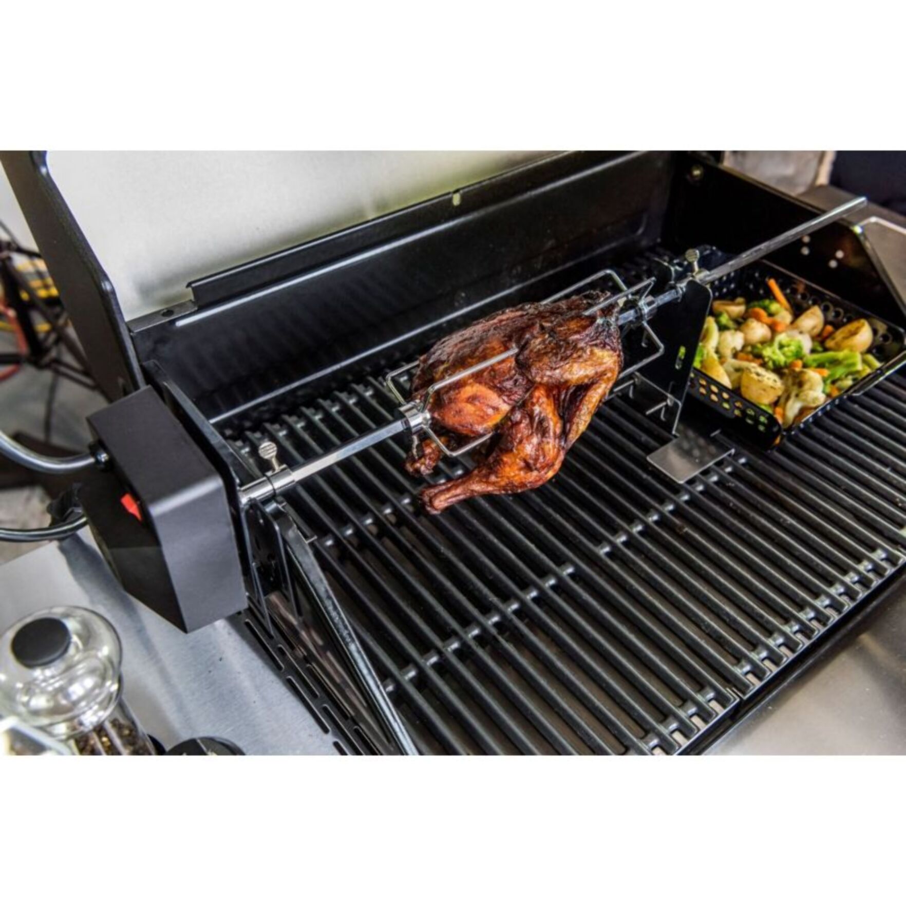 Tourne broche barbecue CHAR BROIL Inox avec boitier noir