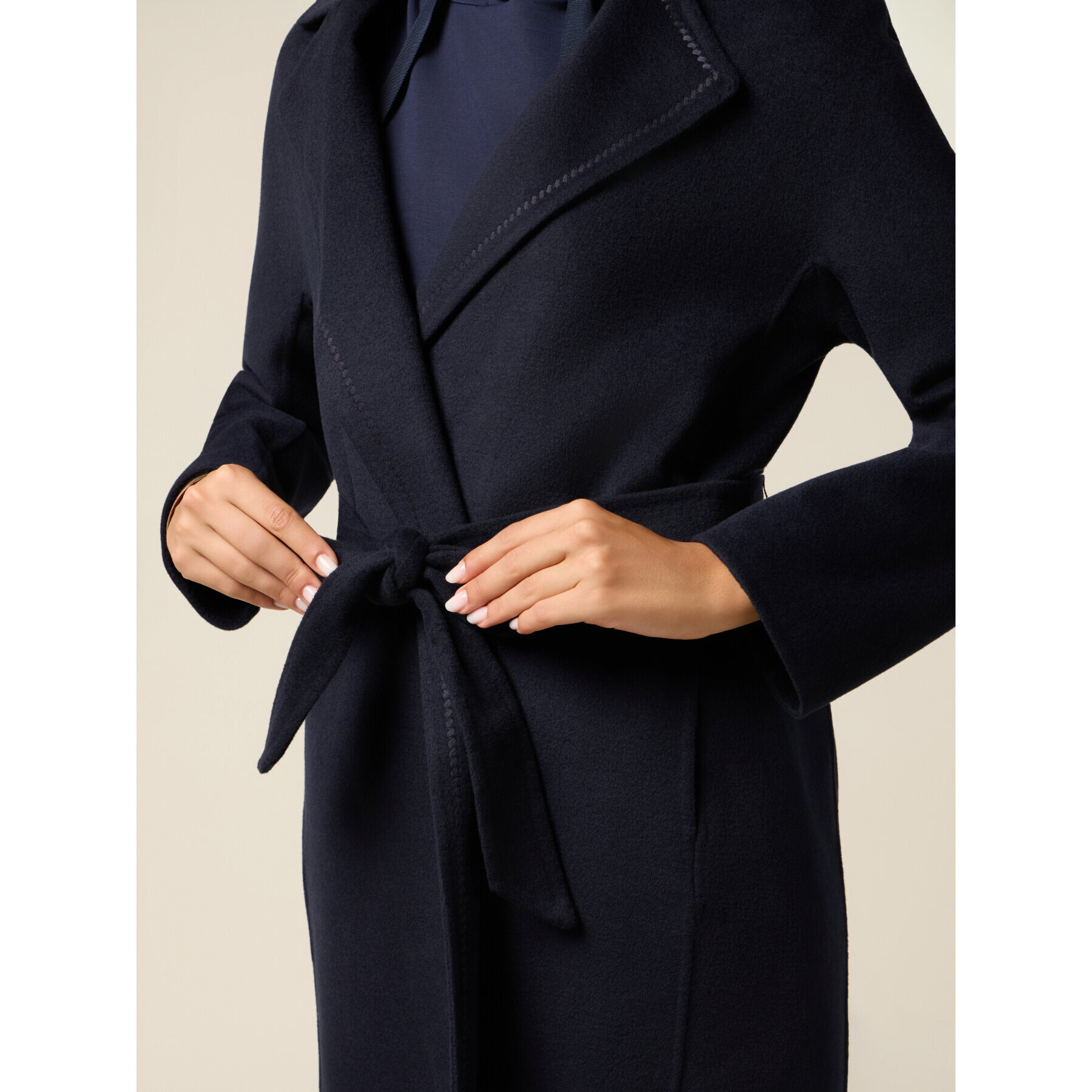 Oltre - Cappotto lungo misto lana con cintura - Blu