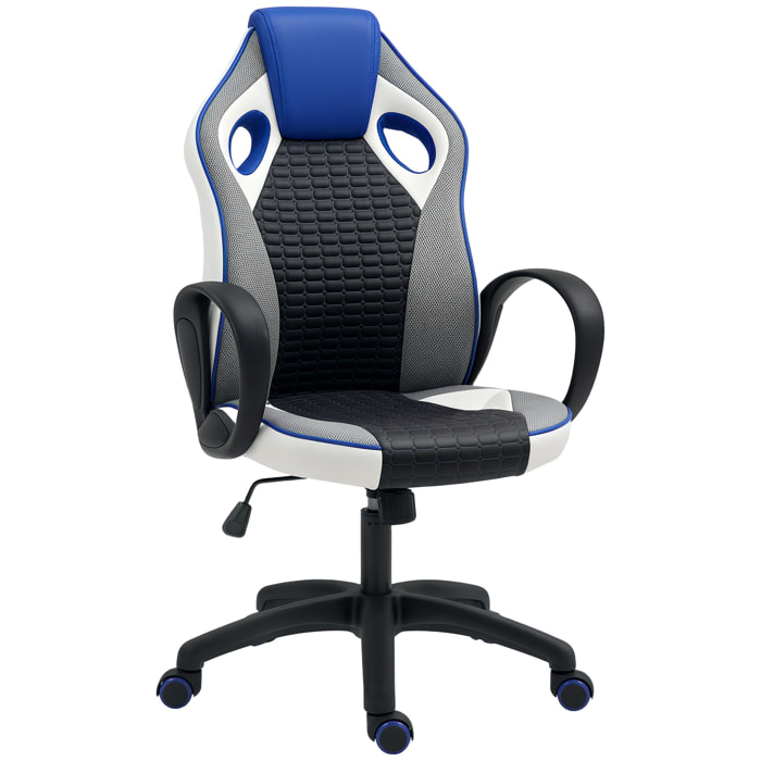 Silla Gaming Tapizada en PU y Malla Silla Gamer Giratoria con Función de Basculante Altura Ajustable para Hogar Oficina Estudio Multicolor