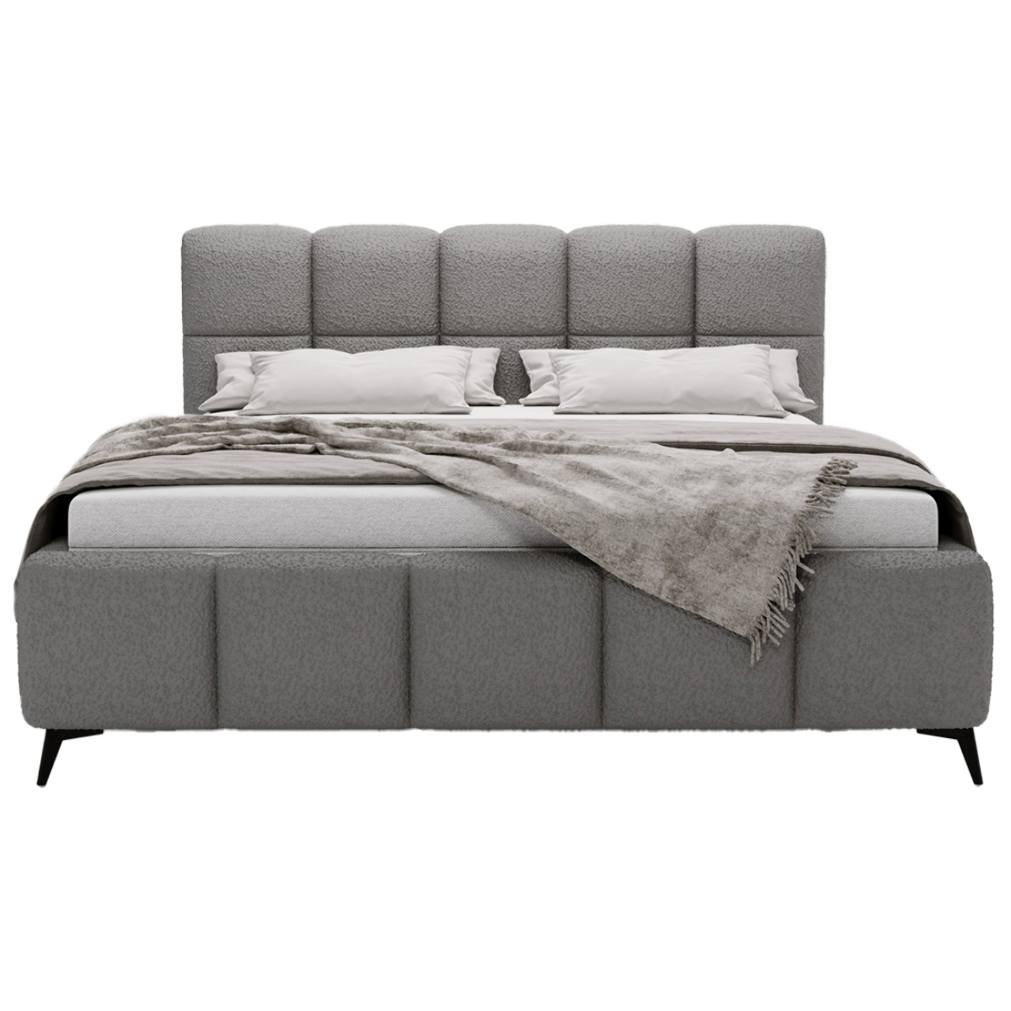 Paulito - lit coffre - 160x200 cm - sommier inclus - en tissu bouclette - Gris