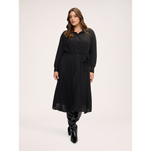 Fiorella Rubino - Vestito lungo chemisier plissé in georgette - Nero