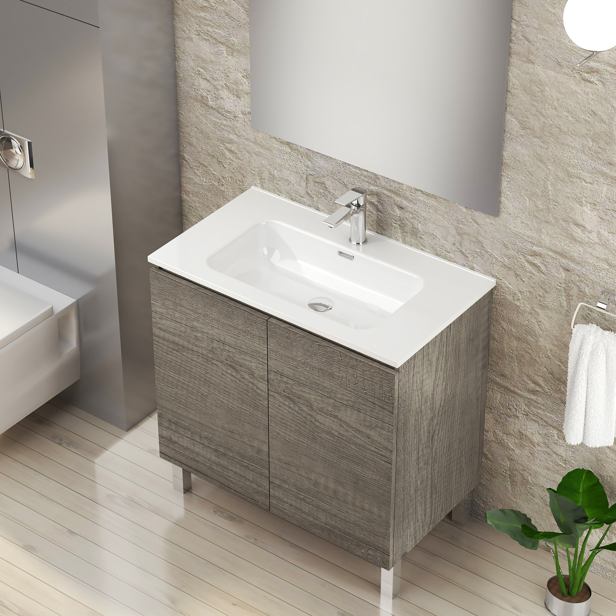 Ensemble de Salle de Bain Lust | 80 cm Nebraska | Deux Portes | Lavabo Encastré | N'inclut pas le Miroir | Meuble Assemblé | Alday