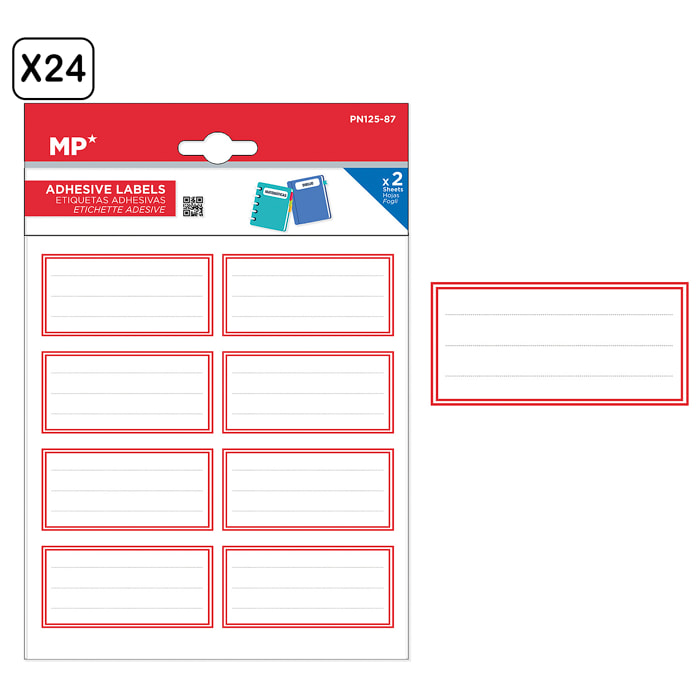 PACK 24 UNITA' ETICHETTE ADESIVE PERSONALIZZABILI DECORATE DESIGN QUADRO SEMPLICE ROSSO