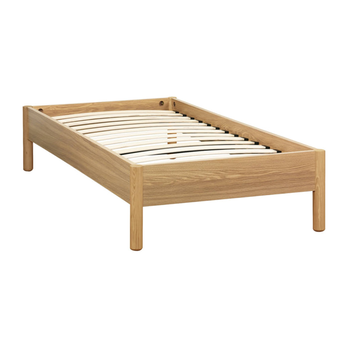 Lit avec sommier à lattes 90x190cm décor bois HARMONY