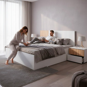 Testiera Letto Matrimoniale Da 160 Cm Con 2 Comodini A 2 Cassetti Set Camera Da Letto Moderno Con Fissaggio A Parete Design Bianco E Legno Naturale