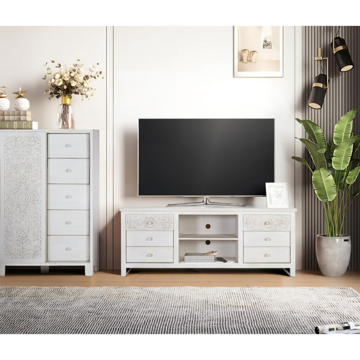 Mueble TV de Madera de Mango 180 Cm Estilo Vintage Contemporáneo