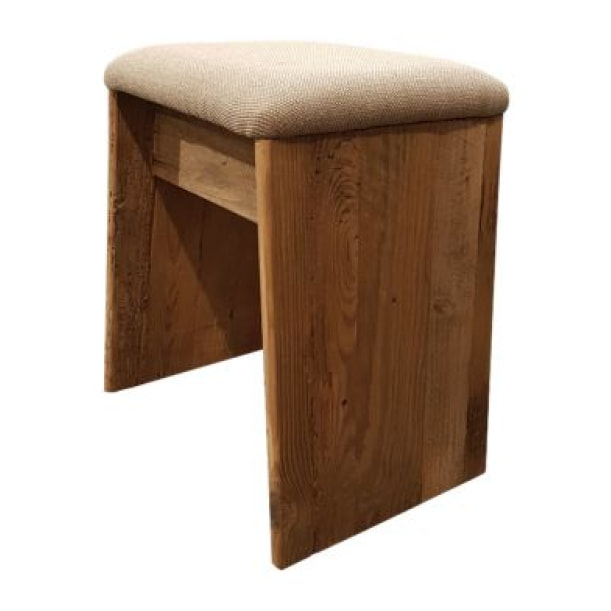 Tabouret trapèze en bois de pin recyclé & tissu beige - ORIGIN