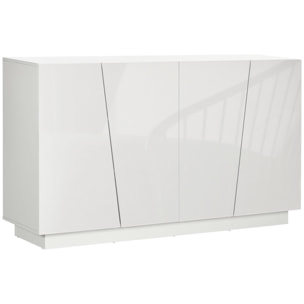 Buffet design façade blanc laqué 4 portes 2 étagères dim. 150 x 40 x 88 cm blanc