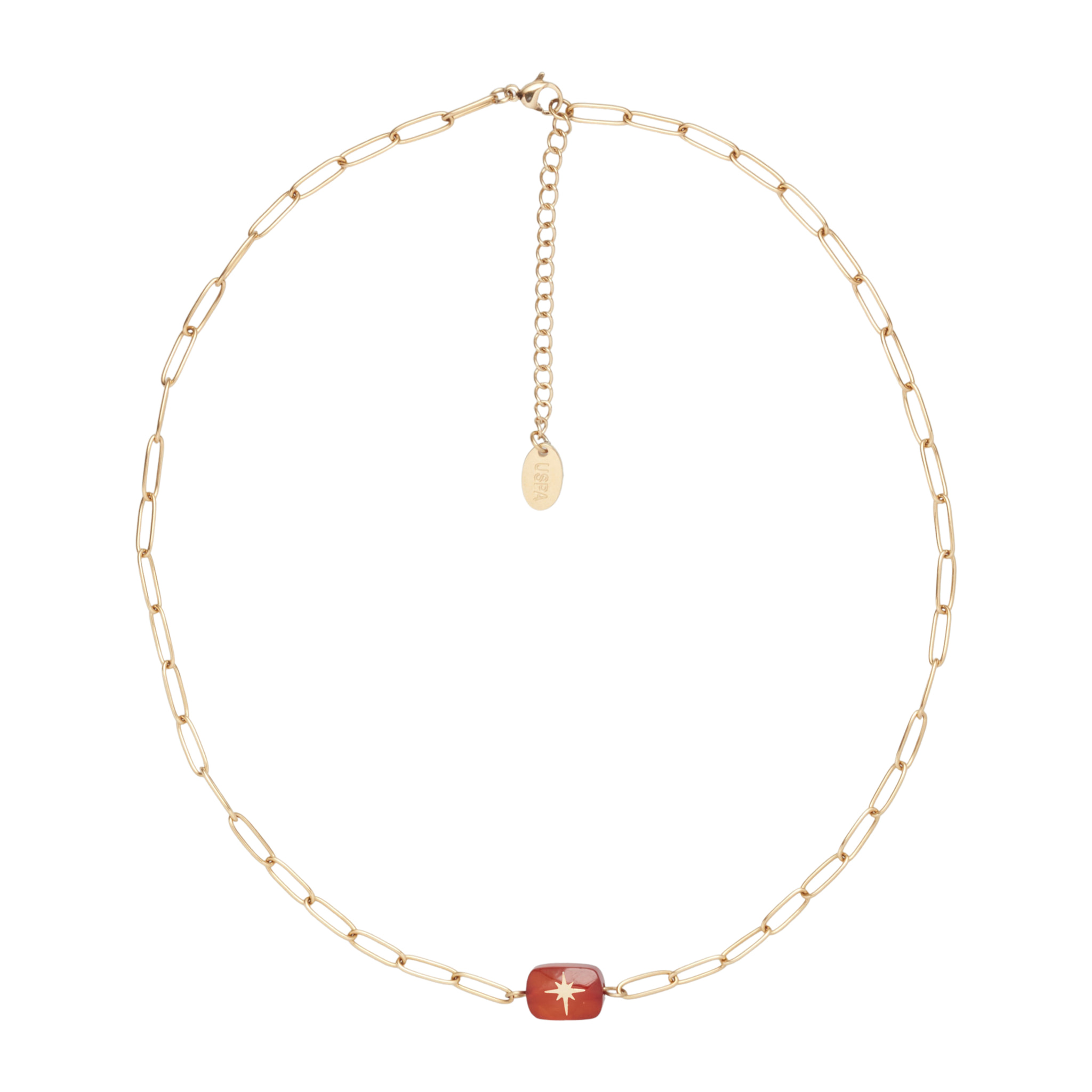 Collana U.S. Polo Assn. In acciaio inossidabile dorato con agata rossa