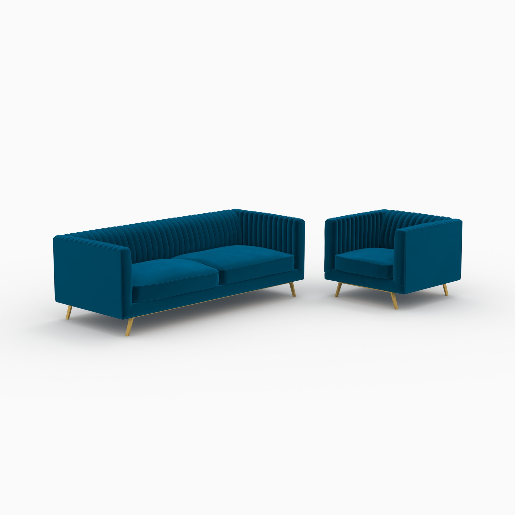 Ensemble canapé et fauteuil en velours bleu 3 places - Gatsby