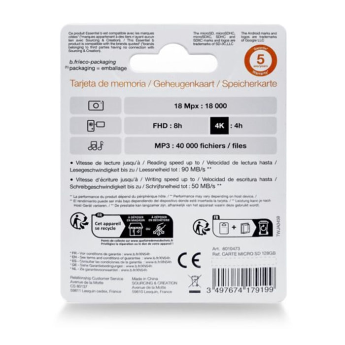 Carte Micro SD ESSENTIELB 128Go Micro SDXC