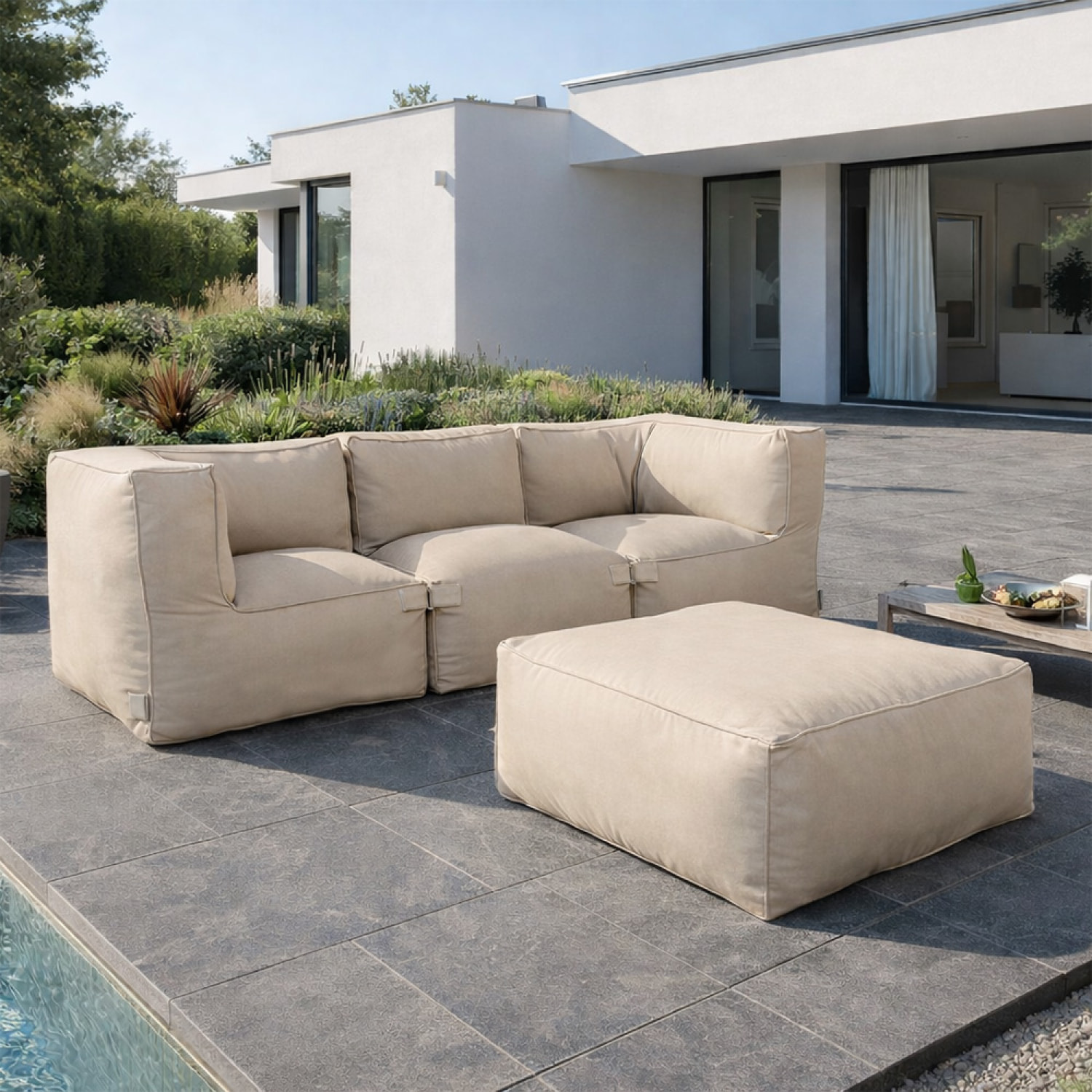 VERONE Salon de jardin modulable 4 places beige en tissu déperlant