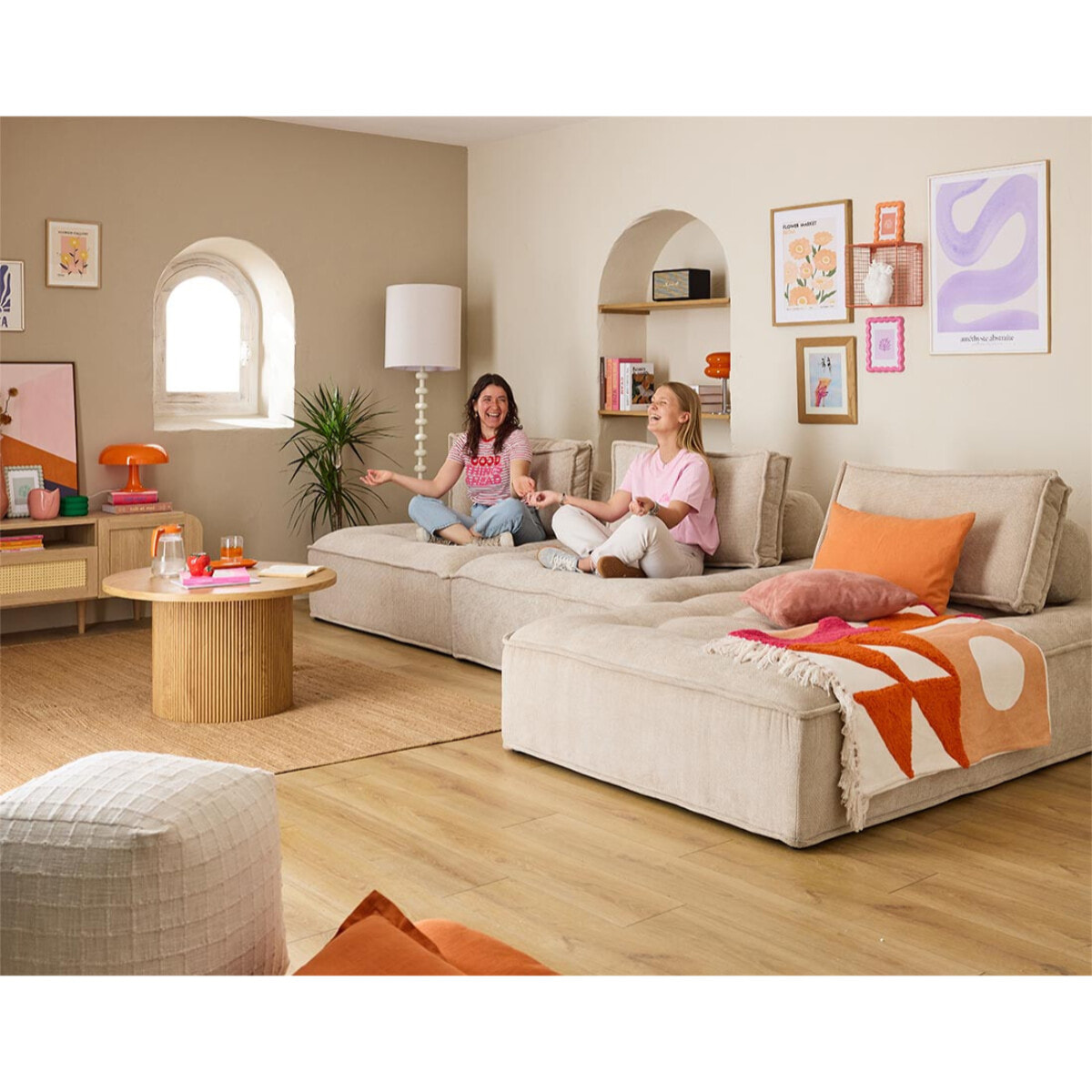 Marisol - canapé d'angle modulable 4 places - velours texturé - Beige