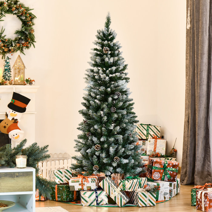 árbol de Navidad Artificial Ø69x150cm con 464 Puntas de PVC y 28 Piñas Decoración de Interior con Base Plegable y Soporte de Acero Verde