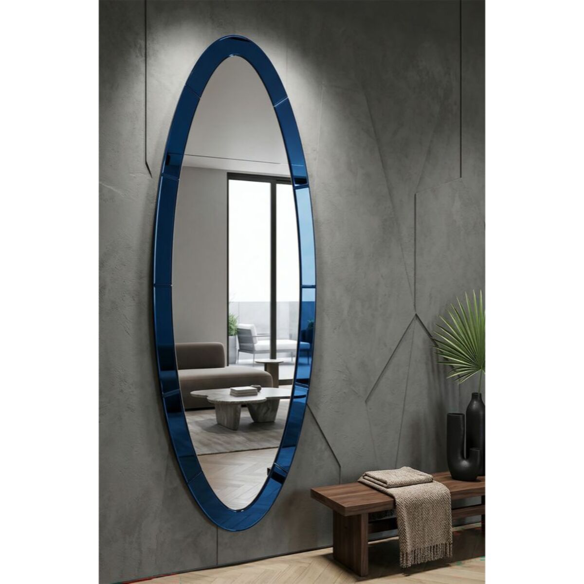 SPECCHIO DA MURO OSLO BLU CM 55X2X150 (MISURA SPECCHIO CM 42,5X137,5)