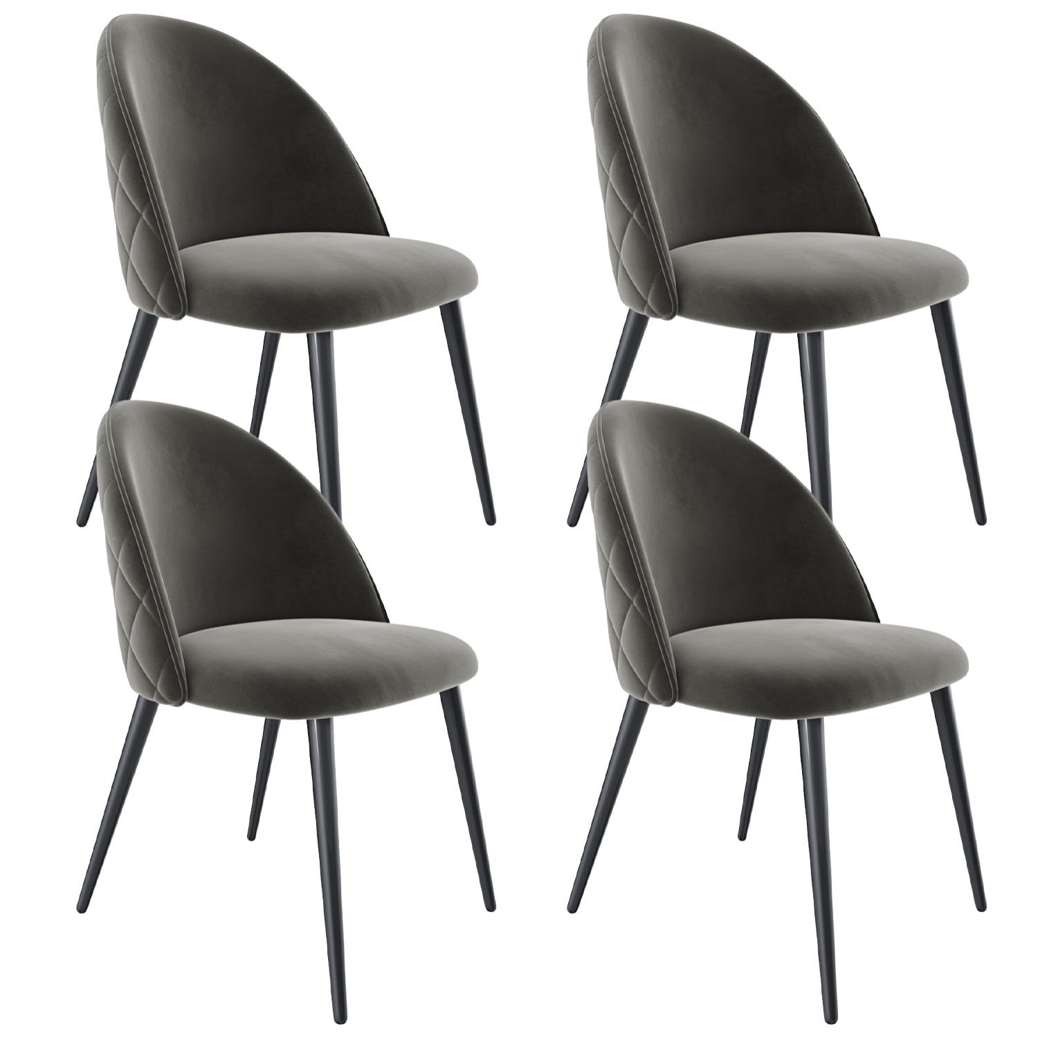 Set di 4 Sedie Imbottite Da Pranzo In Velluto Sedia Gambe In Metallo Nero Schienale Soggiorno Salotto Camera 43 x 47.5 x 80 Cm (Grigio)