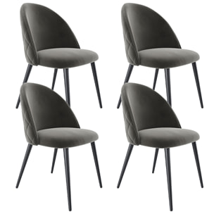 Set di 4 Sedie Imbottite Da Pranzo In Velluto Sedia Gambe In Metallo Nero Schienale Soggiorno Salotto Camera 43 x 47.5 x 80 Cm (Grigio)