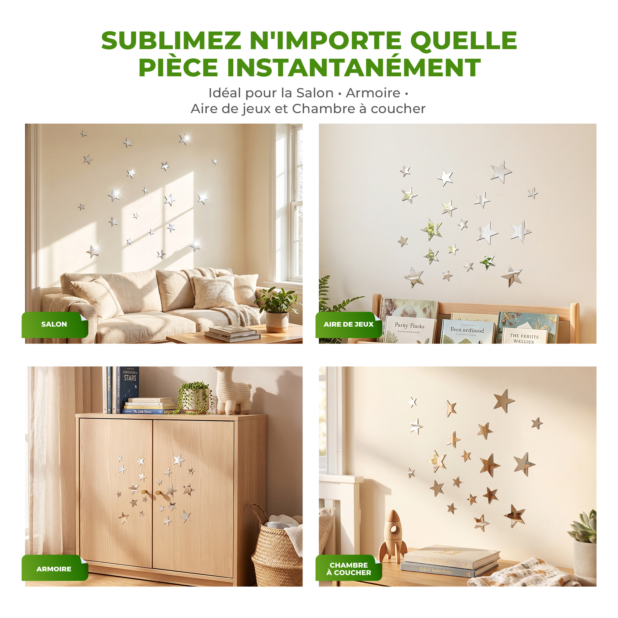 Pack de 19 stickers mirroirs étoiles 10 x 10 cm