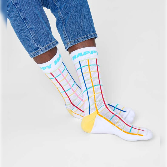 Calcetines color grid crew blanco