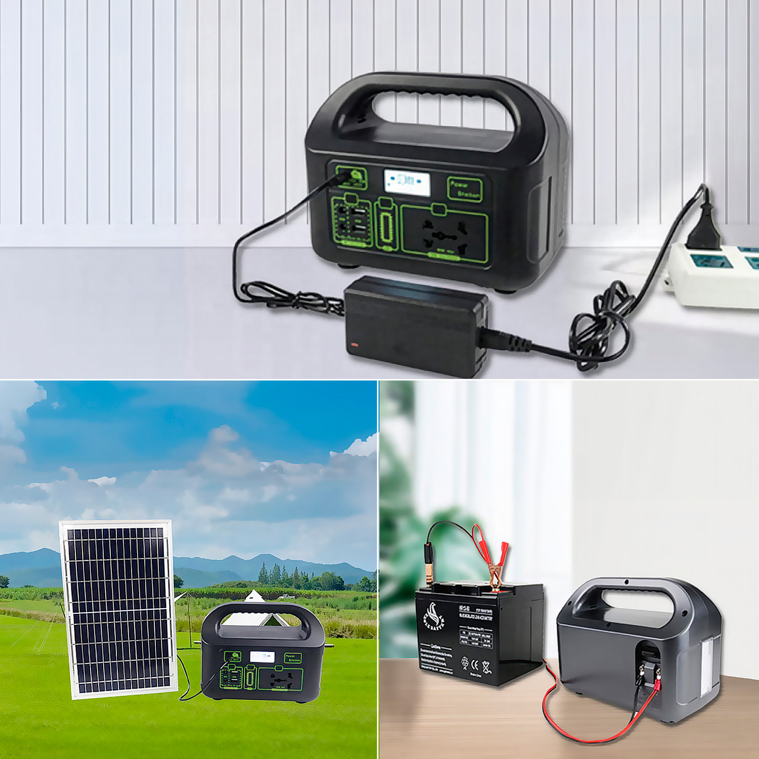 Estación de energía portátil CL-8101. 150W y batería de 12V 12Ah. Con panel solar de 30W incluido. Luz LED integrada con 4 modos.