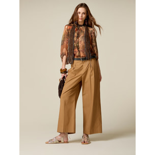 Oltre - Pantalones palazzo de popelina - Beige