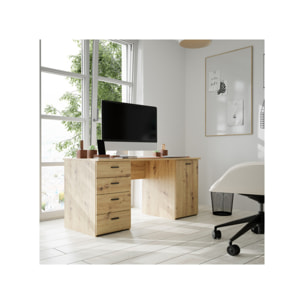 Bureau droit 1 placard 4 tiroirs 145 cm décor en bois chêne - GOTHAM