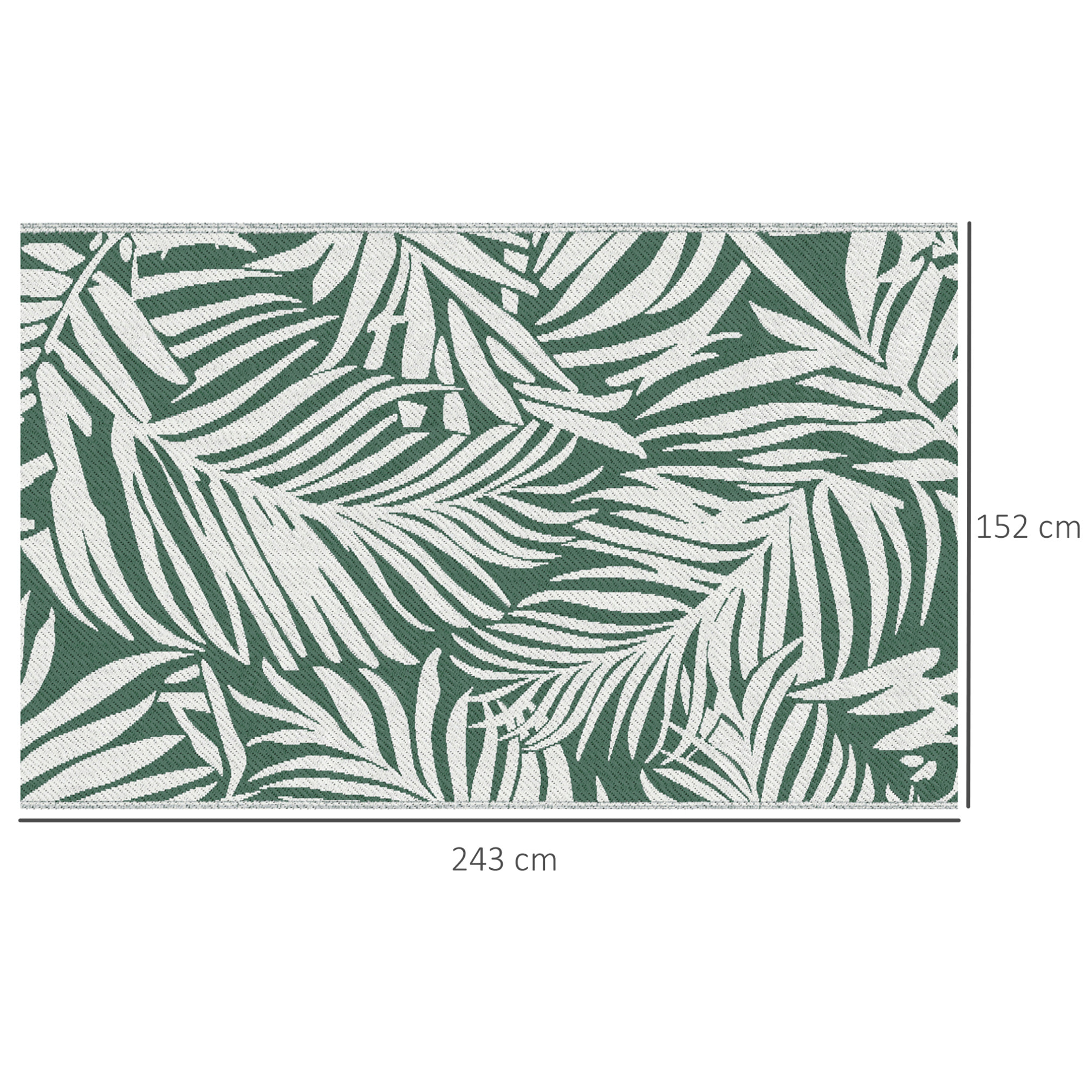 Tapis extérieur motif feuilles - tapis réversible - dim. 2,43L x 1,52l m, ép. 3 mm - PP haute densité 310 g/m² vert blanc