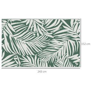 Tapis extérieur motif feuilles - tapis réversible - dim. 2,43L x 1,52l m, ép. 3 mm - PP haute densité 310 g/m² vert blanc