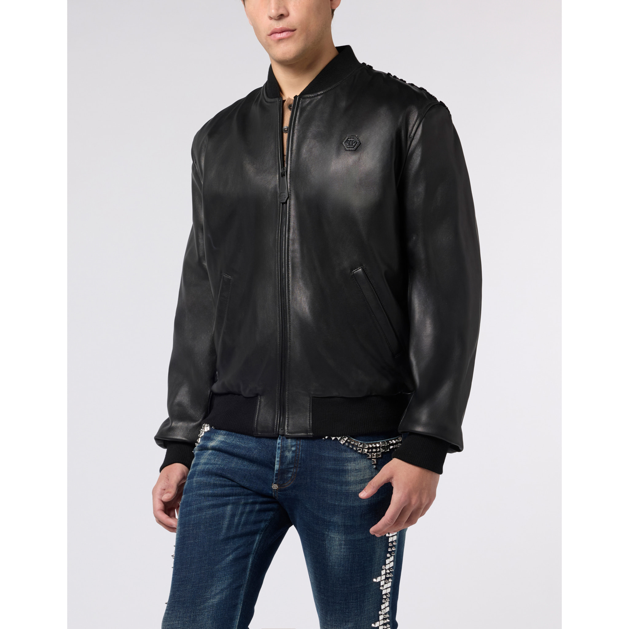 PHILIPP PLEIN Leather Bomber Dragon Skull