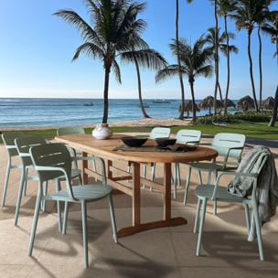 Ensemble de jardin table en bois et fauteuil vert 8 places SUMSET