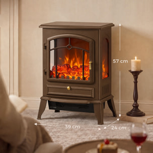 Chimenea Eléctrica de Pie, 1000W/2000W, Chimenea Eléctrica Decorativa con Efecto Llama 3D, Brillo Ajustable, Termostato y Protección contra Sobrecalentamiento, para 30㎡, Marrón