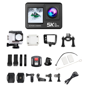 Camera Sportiva M60 TR 5k 30fps con 47,75 mpx, doppio schermo da 2" e 1.3" con una moltitudine di accessori sportivi e WIFI.